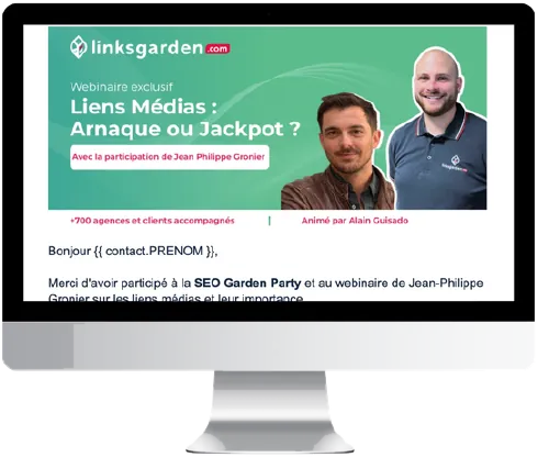 Email envoyé aux participants d'un webinaire Linksgarden, avec lien vers un questionnaire de satisfaction